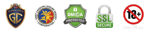 Logo Chứng chỉ Gaming Curacao (GC), First Cagayan, DMCA Protected, SSL Secure, 18+ (Cấm trẻ em).