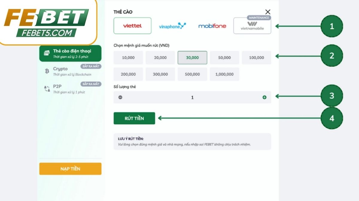 Hướng Dẫn Rút tiền Qua Thẻ Cào Điện Thoại